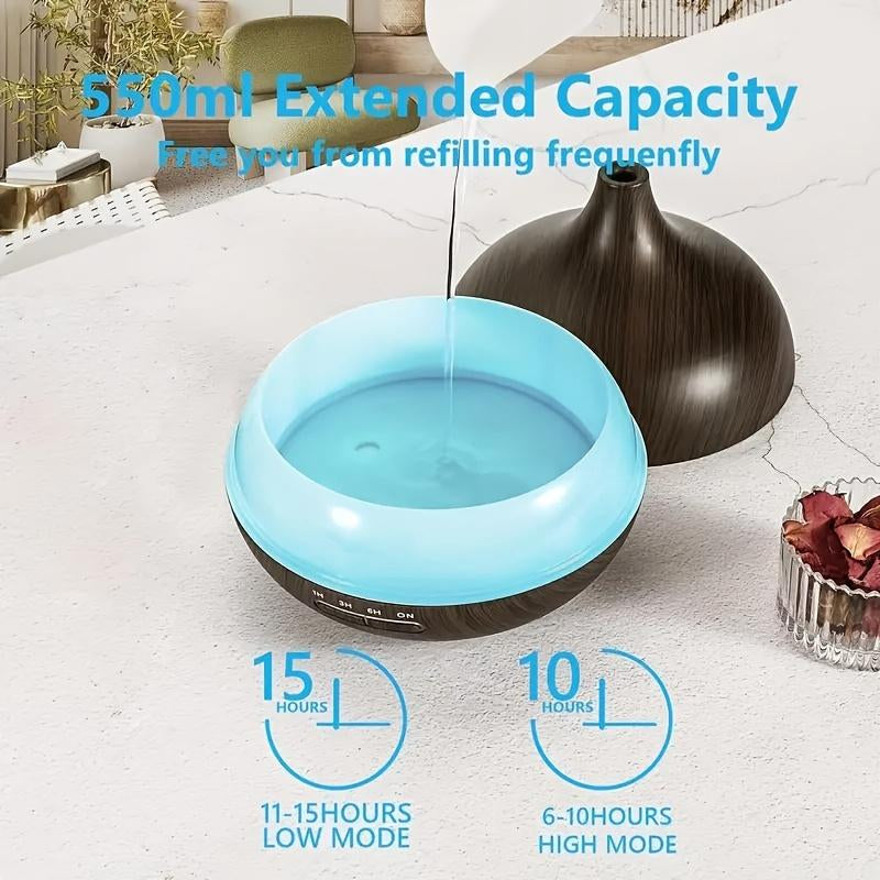 550Ml Diffuser with Remote Control Wood Grain Timer, Cool Mist Humidifier for Large Room with 6 Oil Set