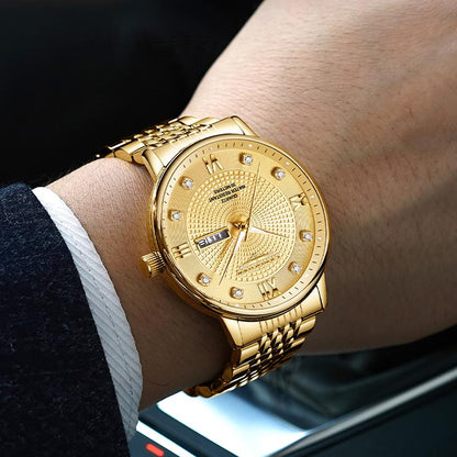 LANGQIES Elegant Multi-Function Men'S Watch with Original Swiss Movement, Featuring Dual Calendar, 42Mm Dial, Sapphire Crystal, Stainless Steel Band, and Luminous Water-Resistant Design.