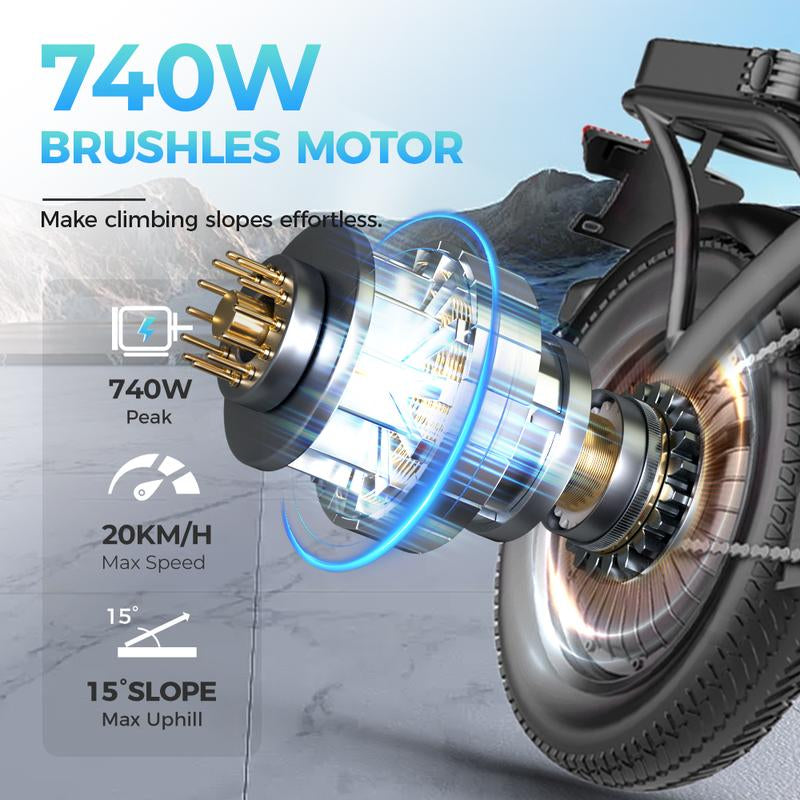 [TOOFLY]48V 15Ah Battery Peak 740W 14-Inch Tiresfoldable Electric Bikelong-Lasting Battery Portable Electric Bike, Commute and Compact Long Range Electric Bike for Adults,Lightweight Cheape Ebike Scooter for Adults 20 Mph,Traveling with Family,Cute Ebike