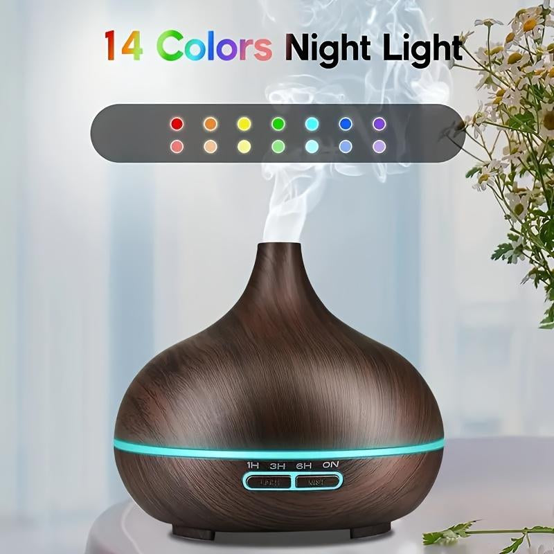 550Ml Diffuser with Remote Control Wood Grain Timer, Cool Mist Humidifier for Large Room with 6 Oil Set
