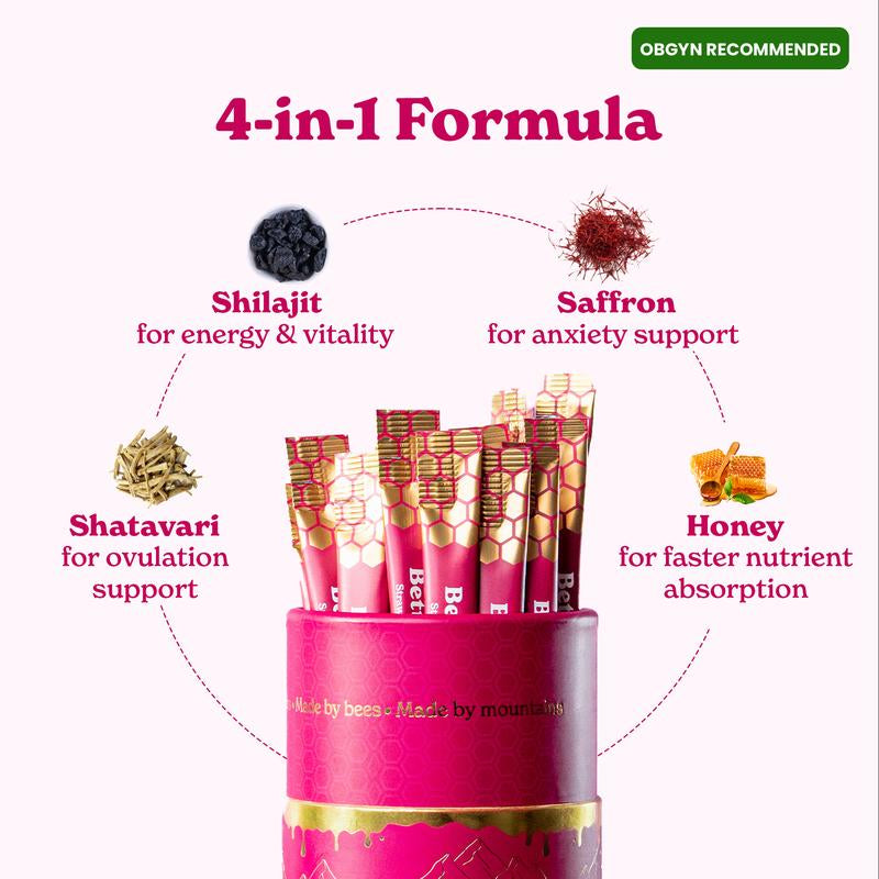 2 Packs of Women Multi-Mineral Honey Sticks | Betteralt She-Lajit Strawberry Flavor | Shilajit, Shatavari & Saffron | Hormonal Balance & Energy - 60 Honey Packs