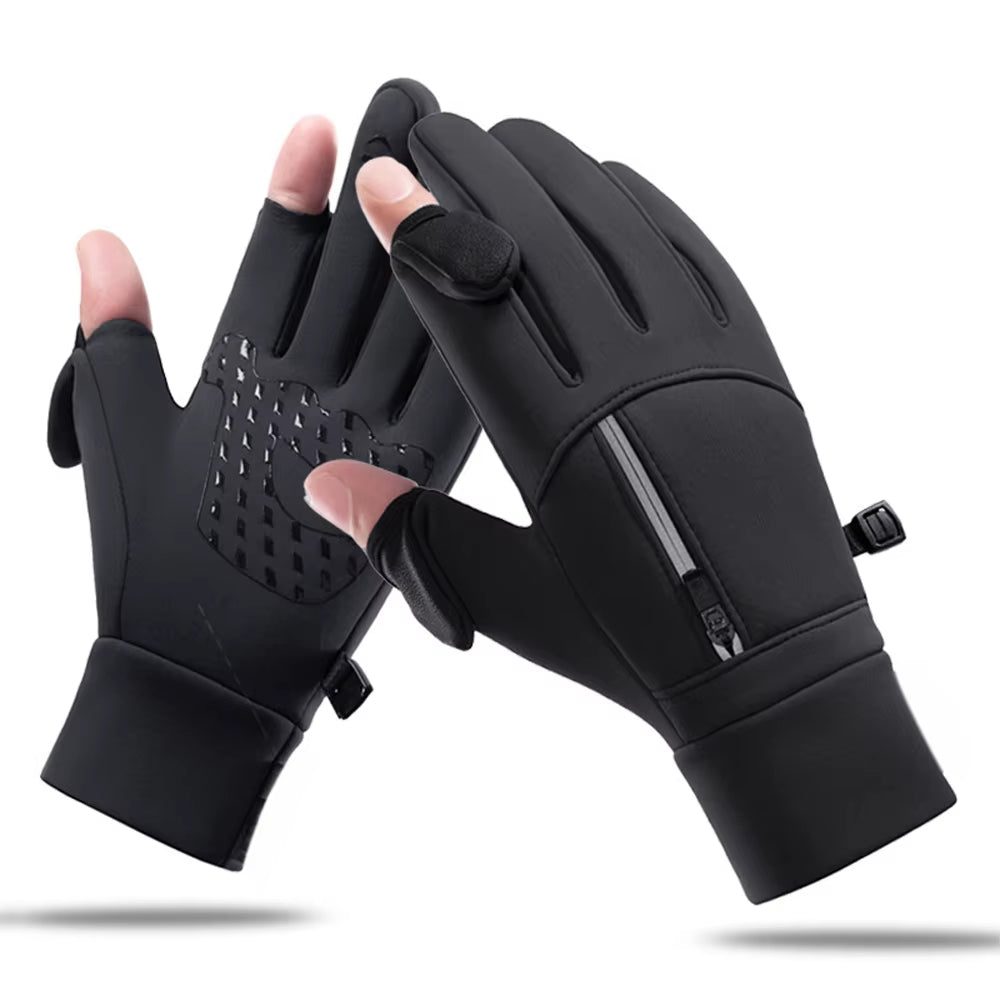 Winter Warm Gloves Flip over Expose Two Fingers Gloves Waterproof Windproof Touch Screen Gloves Cycling Ski Fishing Gloves