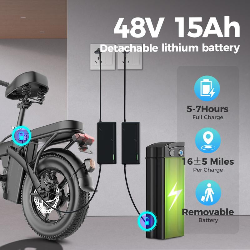 [TOOFLY]48V 15Ah Battery Peak 740W 14-Inch Tiresfoldable Electric Bikelong-Lasting Battery Portable Electric Bike, Commute and Compact Long Range Electric Bike for Adults,Lightweight Cheape Ebike Scooter for Adults 20 Mph,Traveling with Family,Cute Ebike