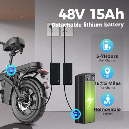 [TOOFLY]48V 15Ah Battery Peak 740W 14-Inch Tiresfoldable Electric Bikelong-Lasting Battery Portable Electric Bike, Commute and Compact Long Range Electric Bike for Adults,Lightweight Cheape Ebike Scooter for Adults 20 Mph,Traveling with Family,Cute Ebike