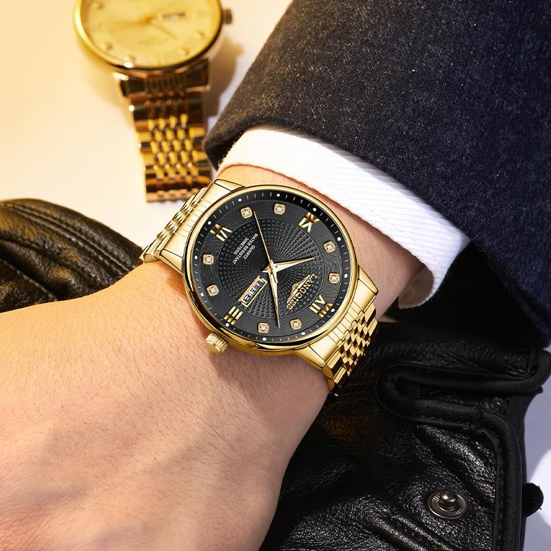 LANGQIES Elegant Multi-Function Men'S Watch with Original Swiss Movement, Featuring Dual Calendar, 42Mm Dial, Sapphire Crystal, Stainless Steel Band, and Luminous Water-Resistant Design.