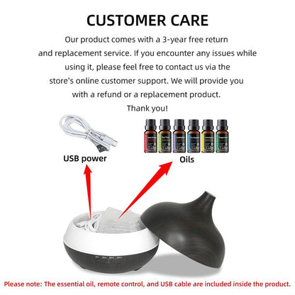 550Ml Diffuser with Remote Control Wood Grain Timer, Cool Mist Humidifier for Large Room with 6 Oil Set