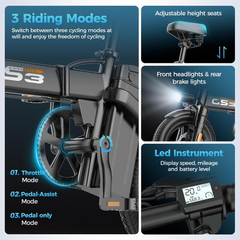 [TOOFLY]48V 15Ah Battery Peak 740W 14-Inch Tiresfoldable Electric Bikelong-Lasting Battery Portable Electric Bike, Commute and Compact Long Range Electric Bike for Adults,Lightweight Cheape Ebike Scooter for Adults 20 Mph,Traveling with Family,Cute Ebike