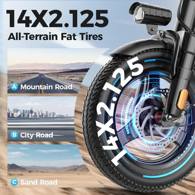 [TOOFLY]48V 15Ah Battery Peak 740W 14-Inch Tiresfoldable Electric Bikelong-Lasting Battery Portable Electric Bike, Commute and Compact Long Range Electric Bike for Adults,Lightweight Cheape Ebike Scooter for Adults 20 Mph,Traveling with Family,Cute Ebike