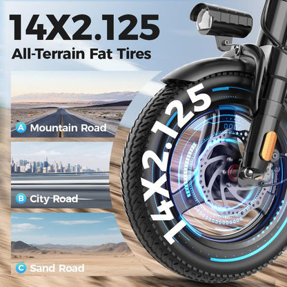 [TOOFLY]48V 15Ah Battery Peak 740W 14-Inch Tiresfoldable Electric Bikelong-Lasting Battery Portable Electric Bike, Commute and Compact Long Range Electric Bike for Adults,Lightweight Cheape Ebike Scooter for Adults 20 Mph,Traveling with Family,Cute Ebike