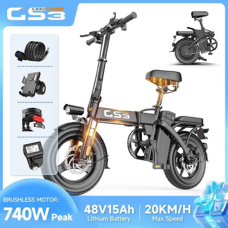 [TOOFLY]48V 15Ah Battery Peak 740W 14-Inch Tiresfoldable Electric Bikelong-Lasting Battery Portable Electric Bike, Commute and Compact Long Range Electric Bike for Adults,Lightweight Cheape Ebike Scooter for Adults 20 Mph,Traveling with Family,Cute Ebike